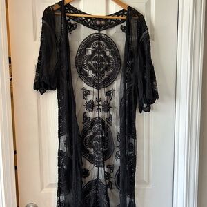 Shyanne Sheer Black Embroidered Kimono